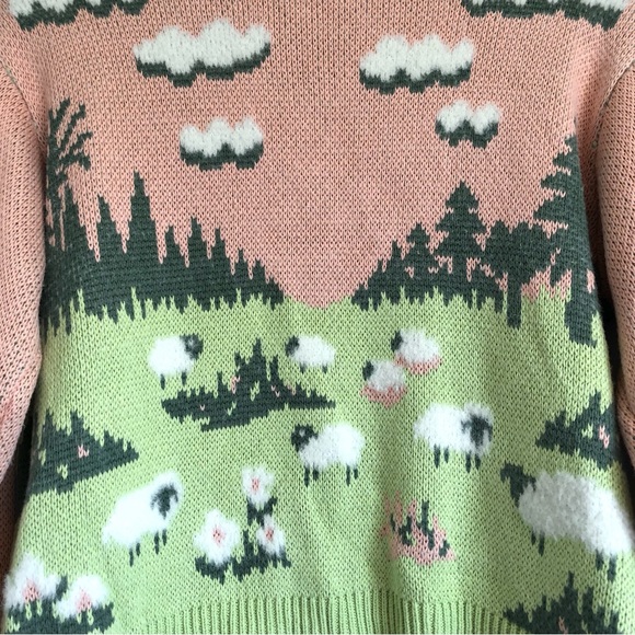 Zara Pink and Light Green Scenic Knit Cardigan - Picture 7 of 13